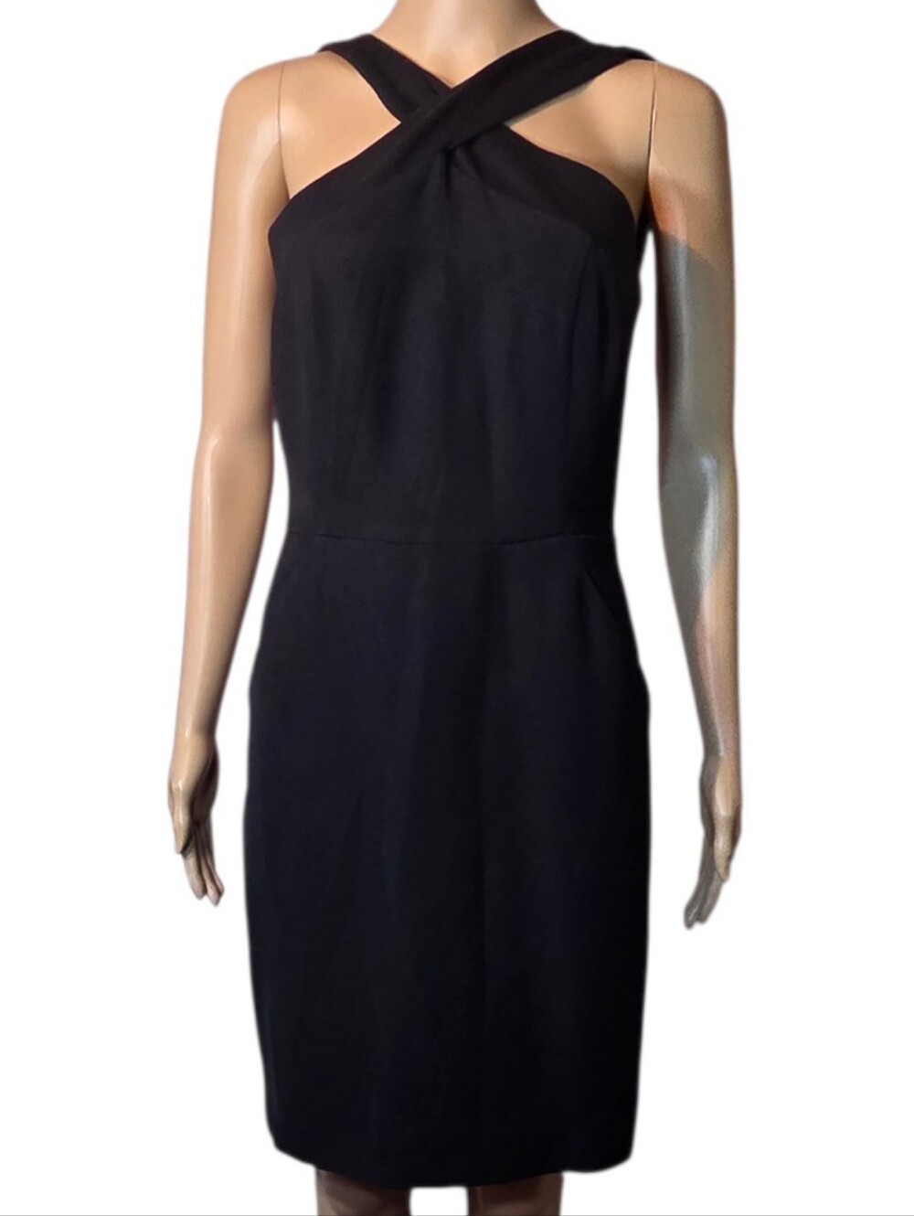 DKNY Dress Sheath Halter Cocktail Midi Black Womens Size 2